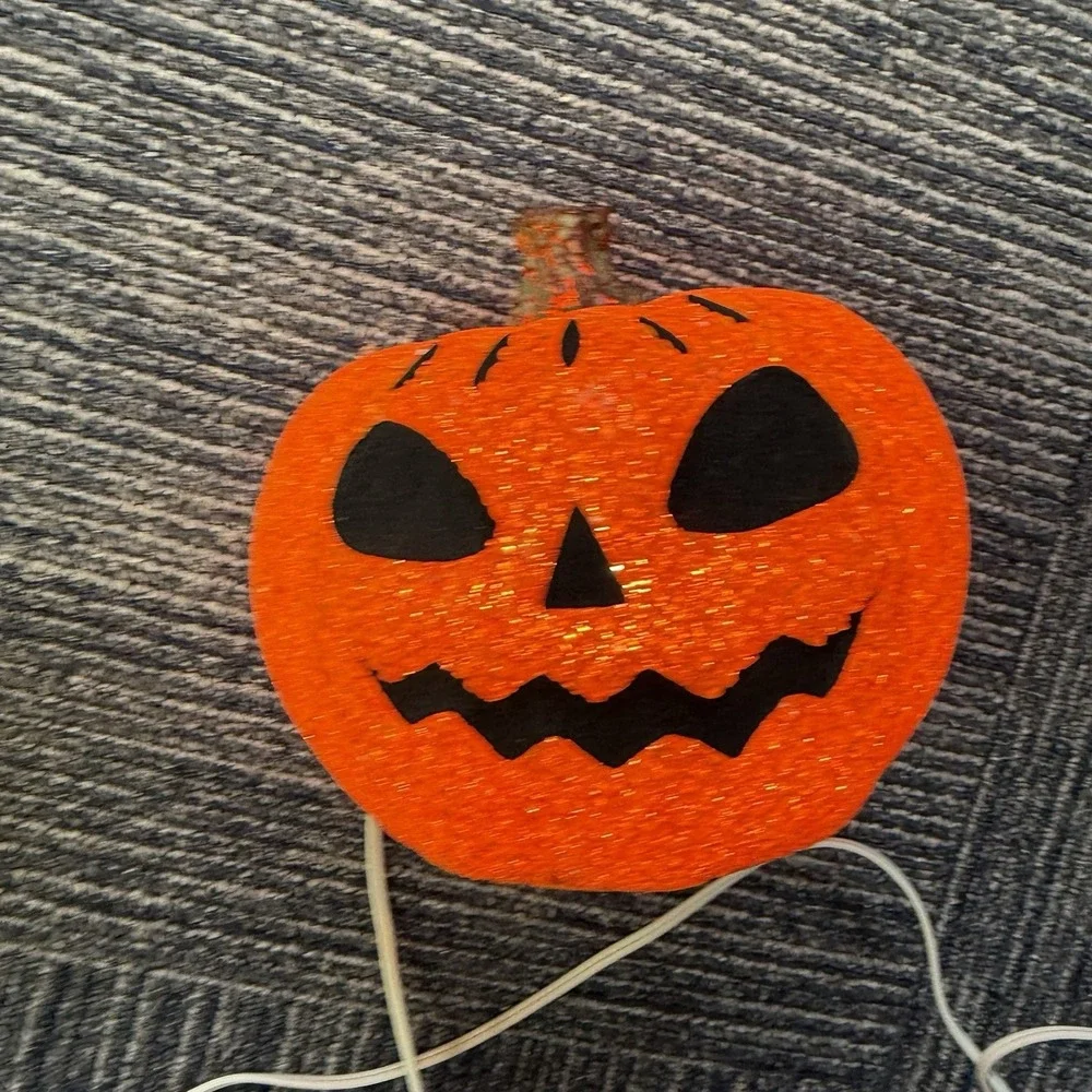 2 Vintage Seasons Melted Popcorn Beads Lighted Halloween Jack-o-Lantern Pumpkins